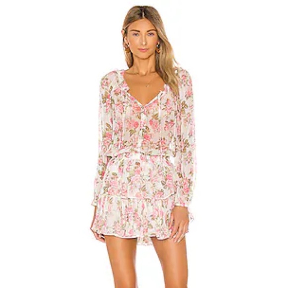 LoveShackFancy Popover Dress in the "Blushing Rose" floral print